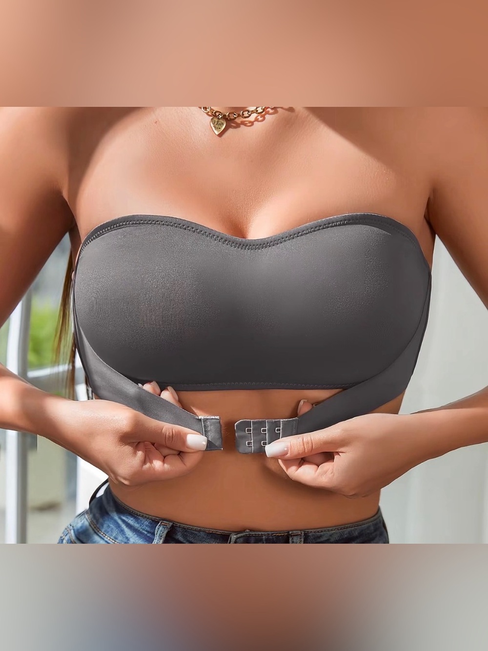 Strapless Seamless Bandeau Bra - Charcoal Gray